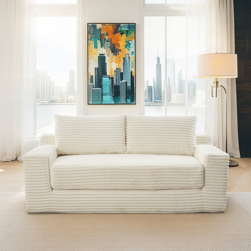 56-Inch Beige Corduroy Memory-Foam Compression Loveseat Sofa-Bed