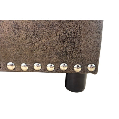Faux Leather Tufted Storage Ottoman with Nailhead Trim, Multiuse Footrest Seat for Living Room Nursery