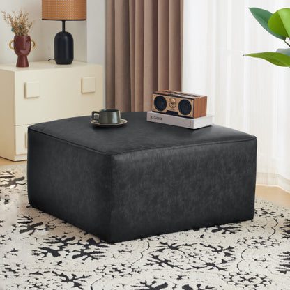 Black Square PU Leather Modular Ottoman, 29.5 inchW Sectional Footrest with Pocket Coil Spring Support
