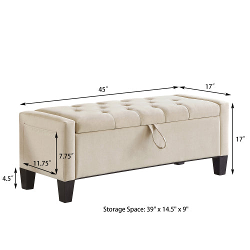 Ottoman with Storage, Storage Ottoman Bench with Safety Hinge 350 lbs Weight, Upholstered Entryway Bench with Seating for Bedroom, Living Room - Beige