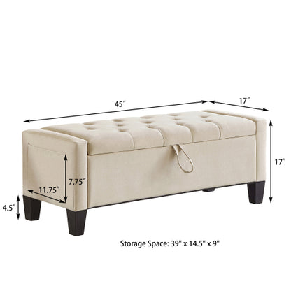 Ottoman with Storage, Storage Ottoman Bench with Safety Hinge 350 lbs Weight, Upholstered Entryway Bench with Seating for Bedroom, Living Room - Beige