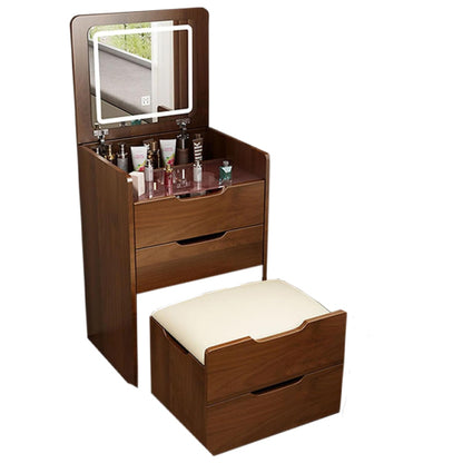 (60cm) 3 in 1 Vanity Desk with Plip Top Mirror, Small Make Up Vanity Set with Visible Glass Desktop, Compact Makeup Vanity with 3 Drawers, Dressing Table for Bedroom (Walnut Color)