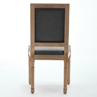 Set of 2 Gray French Louis Square Back Carved Solid Wood Dining Chairs, Antique Painted Frame 300 LBS Load