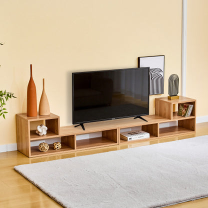 Modular TV Stand with Open Storage Shelves Light Wood Entertainment Center