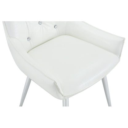 Set of 2 White Crocodile Pattern PU Dining Chairs, Diamond Tuft Chrome Metal Leg 400lbs Luxury Accent Chairs