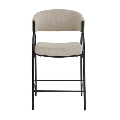 25inch  Seat Height Modern Fabric Bar Stools with Back, Black Metal Frame, Comfortable Counter Stools for Kitchen Island/Dining Room, Set of 2 (Beige)