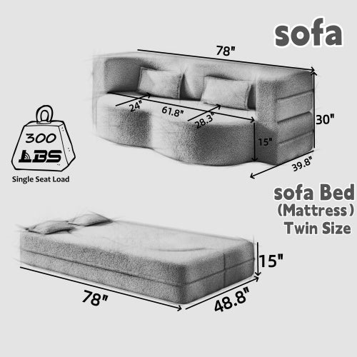 Dark Grey Twin Size Corduroy Convertible Floor Sofa Bed,2 Pillows