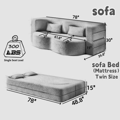 Light-Grey Twin-Size Corduroy Convertible Floor Sofa-Bed,2 Pillows