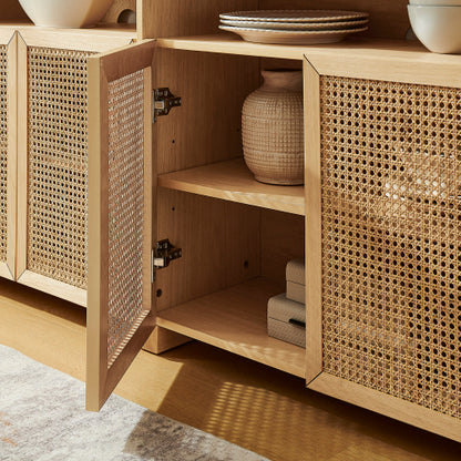 63 Inch Mid-Century Rattan Adjustable Storage Sideboard Buffet Cabinet