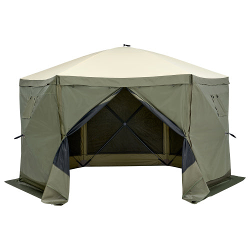 Pop Up Gazebo Tent, Pop-Up Screen Tent 6 Sided Canopy Sun Shelter with 6 Removable Privacy Wind Cloths & Mesh Windows, 12x12FT Quick Set Screen Tent with Mosquito Netting, Army Green