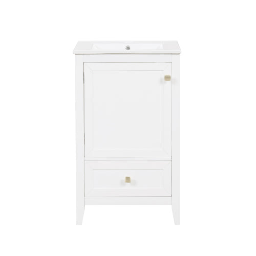 20" Bathroom Vanity with Sink, Bathroom Cabinet with Soft Closing Door, Storage Rack and A Drawer, White