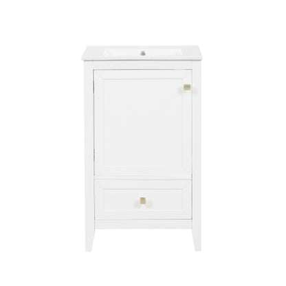 20" Bathroom Vanity with Sink, Bathroom Cabinet with Soft Closing Door, Storage Rack and A Drawer, White