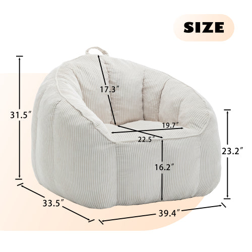 Corduroy Giant Adult BeanBag Sofa Chair with Armrests,Filler Included