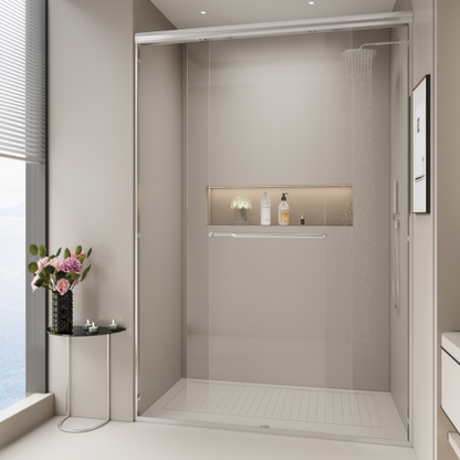 44-48 in. W x 72 in. H Double Sliding Shower Door, Semi-frameless Bypass Bathroom Sliding Door with 1/4" (6mm) Tempered Glass for Walk-in Shower, Chrome 24D03-48CX