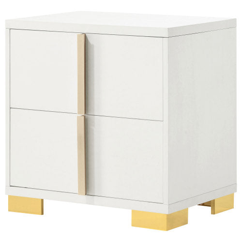 White Art Deco 2-Drawer Nightstand