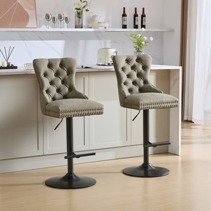 Furniture,Aged and Retro PU Swivel Barstools Adjusatble Seat Height from 26-33 Inch, Modern Bar Stools with Backs Comfortable Tufted for Home Pub and Kitchen Island (Olive Green,Set of 2)