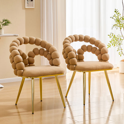 2 Pack Modern Velvet Dining Chairs, Bubble Padded Back Accent Chairs with Gold Metal Legs