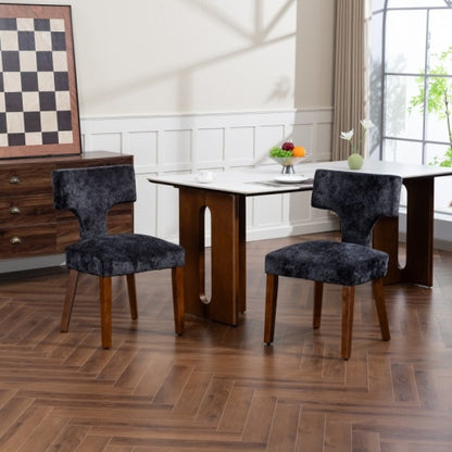 Set of 2 Gray Chenille Mid Century Dining Chairs, Upholstered Kitchen Chairs