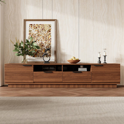 78.7 inch Walnut Wave Fluted TV Stand Legless Media Console Fits Up To 85 Inch TV