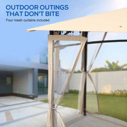 Outsunny 10' x 12' Patio Gazebo with Netting, Double Roof Outdoor Gazebo Canopy Shelter, Solid Metal Frame for Garden, Lawn, Backyard, Deck, Beige