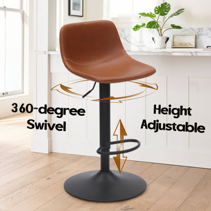 Adjustable Bar Stools Set of 2, Mid Century Modern Swivel Bar Stools, Industrial Bar Height Stools With Back Support Counter Height Bar Chairs Pu Leather Bar Stool for Kitchen Island Rustic Barstools