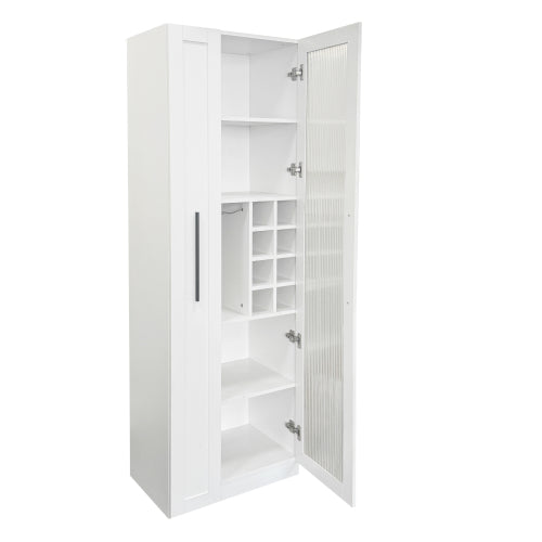Kitchen Pantry Cabinet with Multi-Functional Pull-Out Multi-Tier Storage Shelf and Glass Doors
