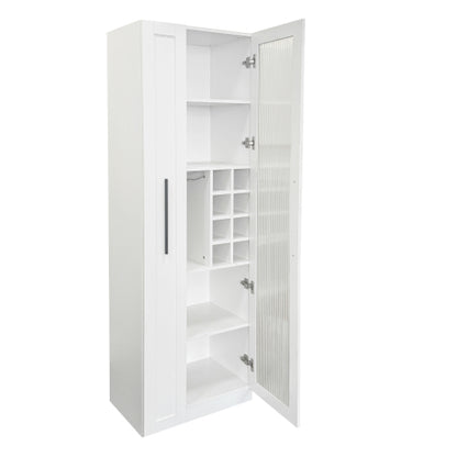 Kitchen Pantry Cabinet with Multi-Functional Pull-Out Multi-Tier Storage Shelf and Glass Doors