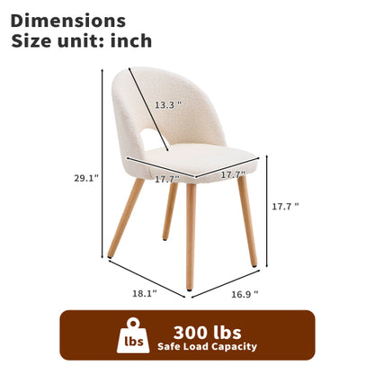 Teddy Velvet Dining Accent Chairs with Wood Legs, Set of 2, White
