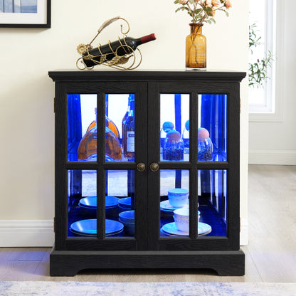 Black Retro 7-Color Bluetooth LED Lattice Glass Adjustable Display Cabinet