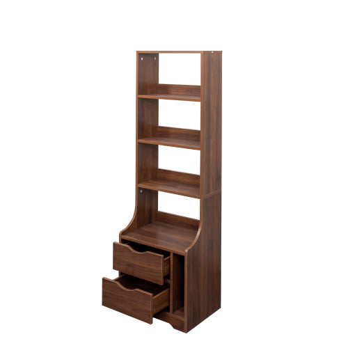 Tall Nightstand with Bookshelf & 2 Drawers Space Saving Bedroom Storage