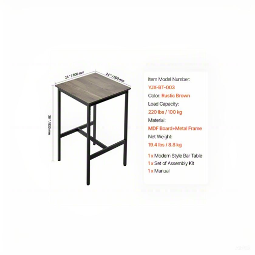 24 in Bar Table Height Pub Table Cocktail Coffee Counter Desk Kitchen Dining