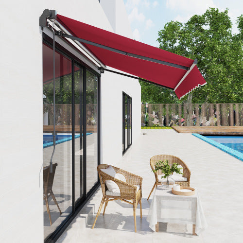 Outsunny 10' x 8' Retractable Awning, Patio Awnings, Sunshade Shelter w/ Manual Crank Handle, UV & Water-Resistant Fabric and Aluminum Frame for Deck, Balcony, Yard, Red