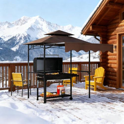 Outdoor Grill Gazebo 8' x 5' Gazebo Shelter with Side Awning
