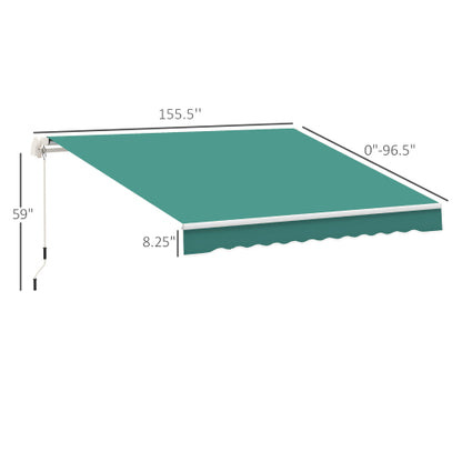 Outsunny 13' x 8' Retractable Awning, Patio Awnings, Sunshade Shelter w/ Manual Crank Handle, UV & Water-Resistant Fabric and Aluminum Frame for Deck, Balcony, Yard, Green