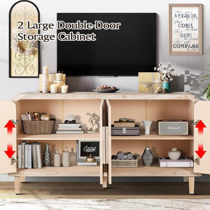 59'' Farmhouse Curved Vintage Storage Sideboard with Adjustable Shelves (Natural Wood Washed)