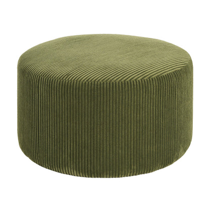 30.5 Inch Olive Green Corduroy Round Ottoman, Upholstered Modular Footrest with Spring & Foam Cushion Support