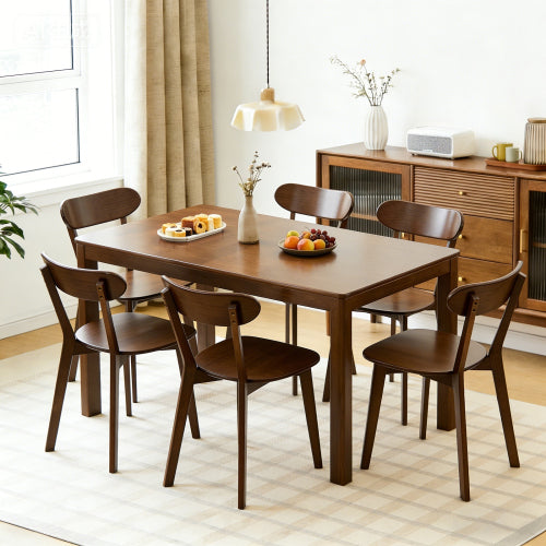 Solid Wood Dining Chairs with Curved Backs and Adjustable Feet, Set of 2, Walnut