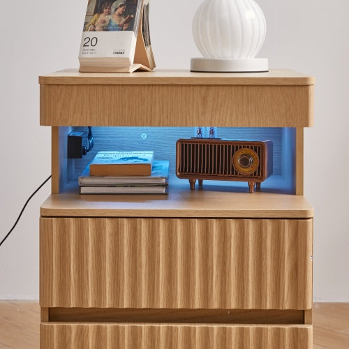 Oak 2-Drawer Nightstand with Gun Drawer & Charging Station