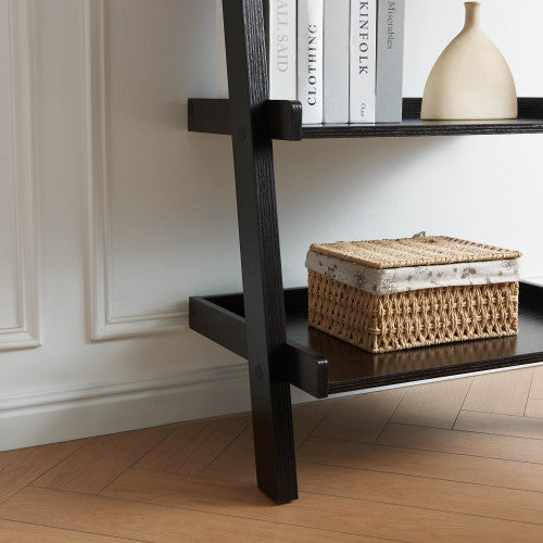 5-Shelf Ladder Bookcase with Multi-Depth Shelves and Side Barriers