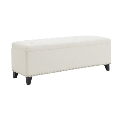 47.5inch  Storage Ottoman, Storage Bench with Safety Close Hinge, Linen Button-Tufted Ottoman for Living Room, Entryway, Hallway, Foot Rest, Support 500lbs - Beige