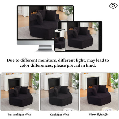 54 inch  Hexagonal Modular Chenille Lounge Chair, Compressed Shipping, 3 Pillows