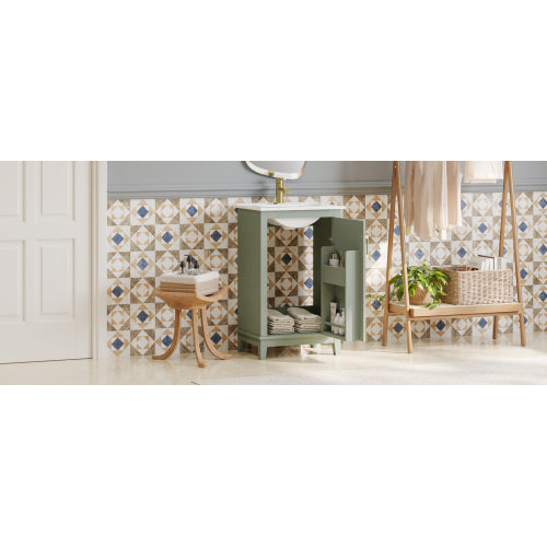 [Viedo] 20 Inch Modern Small Bathroom Vanity Cabinet With Ceramic Basin- 20*14.5*33.3 Inches,Ample Storage,1 Soft Close Door