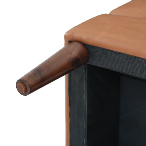 PU Leather Ottoman with Tufted Design and Solid Wood Legs