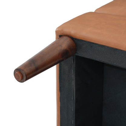 PU Leather Ottoman with Tufted Design and Solid Wood Legs