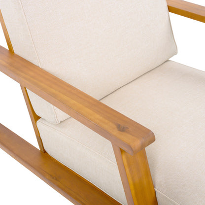 Patio Lounge Chair, Outdoor Club Chair with Beige Cushion and Teak Acacia Wood Frame