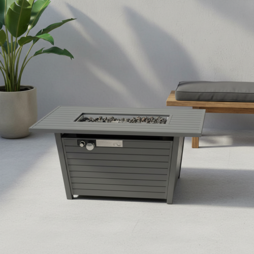 11  H x 42 L Steel Propane Outdoor Fire Pit Table with Lid