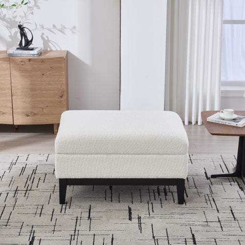 33.86 inch Boucle Storage Ottoman Coffee Table with Wood Legs