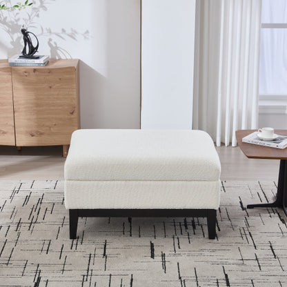 33.86 inch Boucle Storage Ottoman Coffee Table with Wood Legs