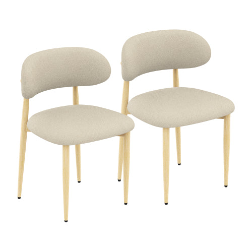 Lamb-Wool-Look Upholstered Metal Dining Chairs, Set of 2, Cream
