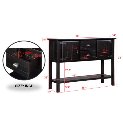 48 Inch Solid Wood Sideboard Buffet Cabinet with Drawers & Shelves Espresso